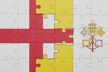 Vatikan 'ın renkli ulusal bayrağı ve İngiltere bayrağıyla ilgili bulmacalar. konsept