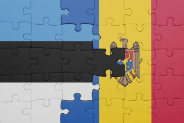 Estonya 'nın renkli ulusal bayrağı ve Moldova bayrağıyla ilgili bulmacalar. konsept