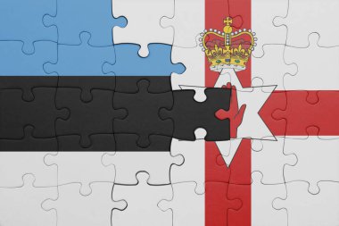 Estonya 'nın renkli ulusal bayrağı ve Kuzey İrlanda bayrağıyla ilgili bulmacalar. konsept