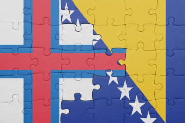 Faroe Adaları 'nın renkli ulusal bayrağı, Bosna ve Herzegovina bayrağı. konsept