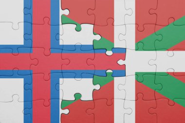 Faroe adalarının renkli ulusal bayrağı ve Bask ülkesinin bayrağı. konsept