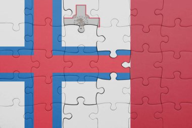 Faroe Adaları ve Malta bayrağının renkli ulusal bayrağıyla bulmaca. konsept
