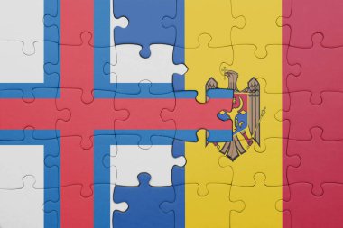 Faroe Adaları 'nın renkli ulusal bayrağı ve Moldova bayrağıyla ilgili bulmacalar. konsept