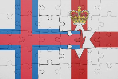 Faroe Adaları 'nın renkli ulusal bayrağı ve Kuzey İrlanda bayrağıyla ilgili bulmacalar. konsept