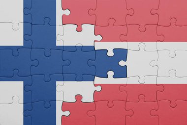 Avustralya bayrağı ve Finlandiya bayrağının rengarenk yapbozu. konsept