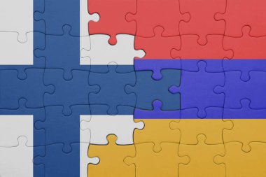 Ermenistan 'ın renkli ulusal bayrağı ve Finlandiya bayrağı ile ilgili bulmacalar. konsept