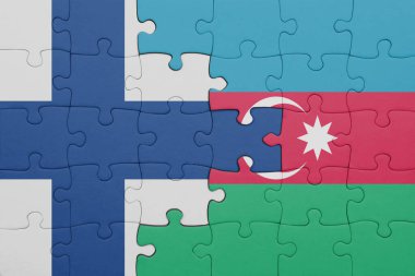 Azerbaijan 'ın renkli ulusal bayrağı ve Finlandiya bayrağı ile ilgili bulmacalar. konsept