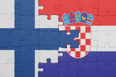 Hırvatların renkli ulusal bayrağı ve Finlandiya bayrağının bulmacası. konsept