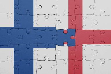 İngiltere 'nin renkli ulusal bayrağı ve Finlandiya bayrağı ile ilgili bulmacalar. konsept