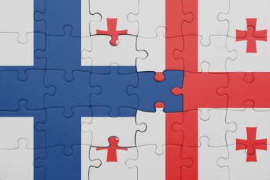 Gürcistan 'ın renkli ulusal bayrağı ve Finlandiya bayrağıyla ilgili bulmacalar. konsept