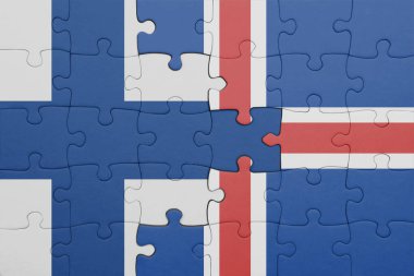 İzlanda 'nın renkli ulusal bayrağı ve Finlandiya bayrağı ile ilgili bulmacalar. konsept