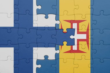 Madeira 'nın renkli bayrağı ve Finlandiya bayrağı ile ilgili bulmacalar. konsept