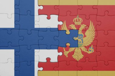 Moğolistan ve Finlandiya bayrağının renkli ulusal bayrağıyla bulmaca. konsept