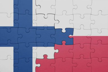 Polonya 'nın renkli ulusal bayrağı ve Finlandiya bayrağının bulmacası. konsept