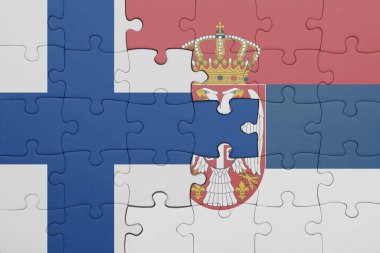 Finlandiya bayrağı ve Sırbistan 'ın renkli ulusal bayrağı ile ilgili bulmacalar. konsept