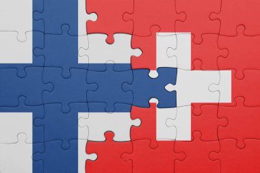 İsviçre ve Finlandiya bayrağının renkli ulusal bayrağıyla bulmaca. konsept