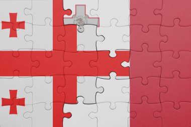 Gürcistan 'ın renkli ulusal bayrağı ve Malta bayrağı ile bulmaca. konsept