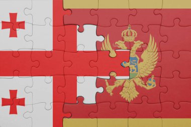 Gürcistan 'ın renkli ulusal bayrağı ve Montgro bayrağıyla ilgili bulmacalar. konsept