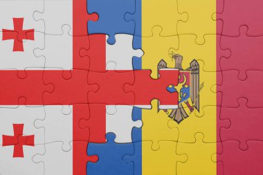 Gürcistan 'ın renkli ulusal bayrağı ve Moldova bayrağının bulmacası. konsept