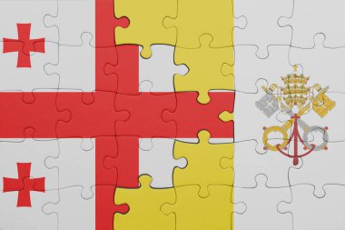 Gürcistan 'ın renkli ulusal bayrağı ve Vatikan' ın bayrağıyla ilgili bulmacalar. konsept