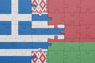 Beyaz Rusya 'nın renkli ulusal bayrağı ve Yunan bayrağının bulmacası. konsept