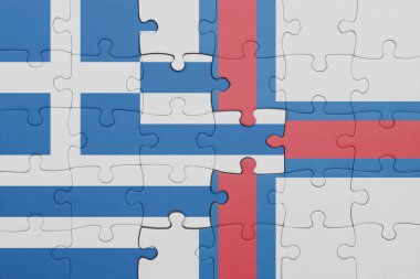 Faroe Adaları 'nın renkli ulusal bayrağı ve Yunan bayrağıyla ilgili bulmacalar. konsept