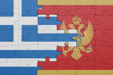 Moğol bayrağı ve Yunan bayrağının rengarenk ulusal bayrağıyla bulmaca. konsept