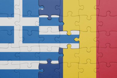 Romanya 'nın renkli ulusal bayrağı ve Yunan bayrağıyla ilgili bulmacalar. konsept