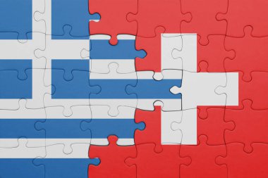 İsviçre 'nin renkli ulusal bayrağı ve Yunan bayrağıyla ilgili bulmacalar. konsept