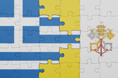 Vatikan 'ın renkli ulusal bayrağı ve Yunan bayrağıyla ilgili bulmacalar. konsept