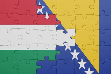 Bosna, Herzegovina ve Hungary bayrağının renkli ulusal bayrağıyla bulmaca. konsept