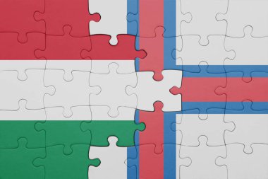 Faroe Adaları 'nın renkli ulusal bayrağı ve Hungary bayrağı ile bulmaca. konsept