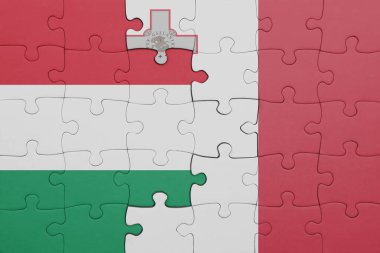 Malta 'nın renkli ulusal bayrağı ve Hungary' nin bayrağı. konsept