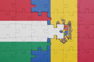 Moldova 'nın renkli ulusal bayrağı ve Hungary bayrağıyla ilgili bulmacalar. konsept