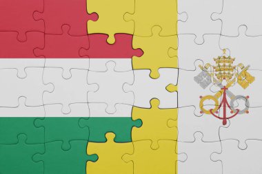 Vatikan 'ın renkli ulusal bayrağı ve Hungary bayrağıyla ilgili bulmacalar. konsept