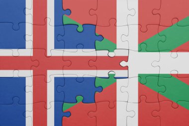 Bask ülkesinin renkli ulusal bayrağı ve İzlanda bayrağı. konsept