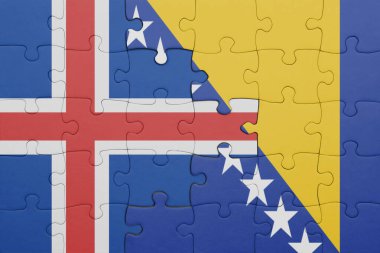 Bosna, Herzegovina ve İzlanda bayrağının renkli ulusal bayrağıyla bulmaca. konsept