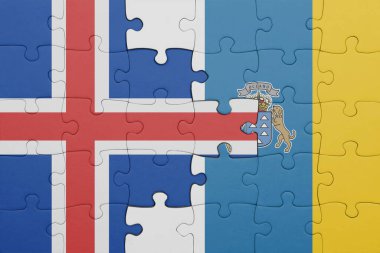 Kanarya adalarının renkli ulusal bayrağı ve İzlanda bayrağı. konsept