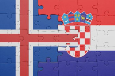 Hırvat bayrağı ve İzlanda bayrağıyla dolu renkli bir bulmaca. konsept