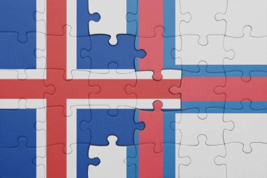 Faroe Adaları 'nın renkli ulusal bayrağı ve İzlanda bayrağı. konsept