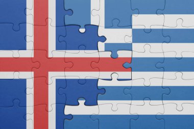 Yunanistan 'ın renkli ulusal bayrağı ve İzlanda bayrağıyla ilgili bulmaca. konsept