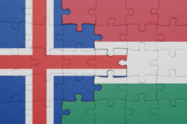 Hungary ve İzlanda bayrağının renkli ulusal bayrağıyla bulmaca. konsept