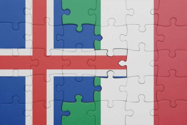 İtalya 'nın renkli ulusal bayrağı ve İzlanda bayrağı. konsept
