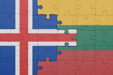 Litvanya 'nın renkli ulusal bayrağı ve İzlanda bayrağı. konsept