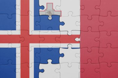 Malta 'nın renkli ulusal bayrağı ve İzlanda bayrağı. konsept