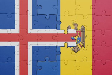 Moldova ve İzlanda bayrağının renkli ulusal bayrağıyla bulmaca. konsept