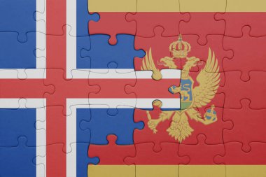 Moğol bayrağı ve İzlanda bayrağının rengarenk ulusal bayrağıyla bulmaca. konsept