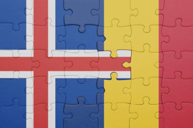 Romanya 'nın renkli ulusal bayrağı ve İzlanda bayrağıyla ilgili bulmacalar. konsept