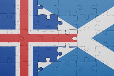 İskoçya ve İzlanda bayrağının renkli ulusal bayrağıyla bulmaca. konsept