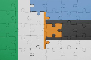 İrlanda bayrağı ve Estonya bayrağıyla dolu renkli bir bulmaca. konsept